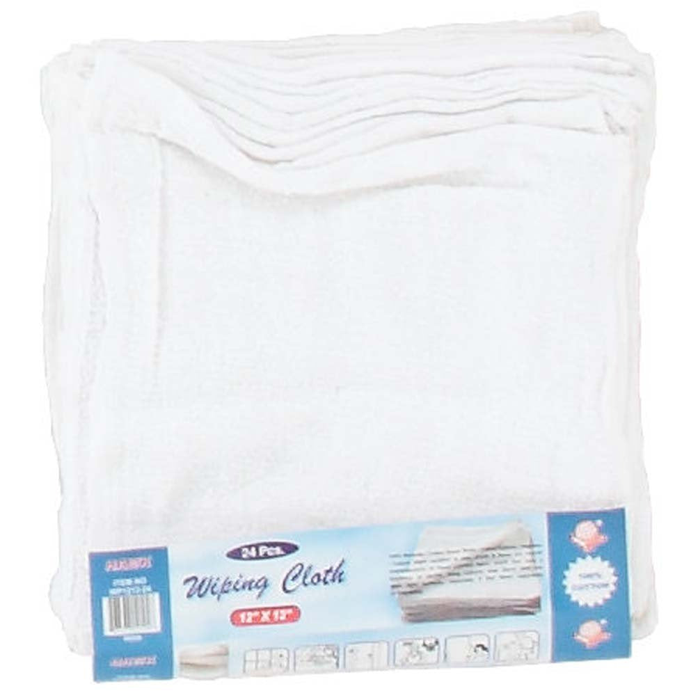 24 Pc 12" x 12" White Cotton Wiping Cloth Set - SF-12124 - ToolUSA