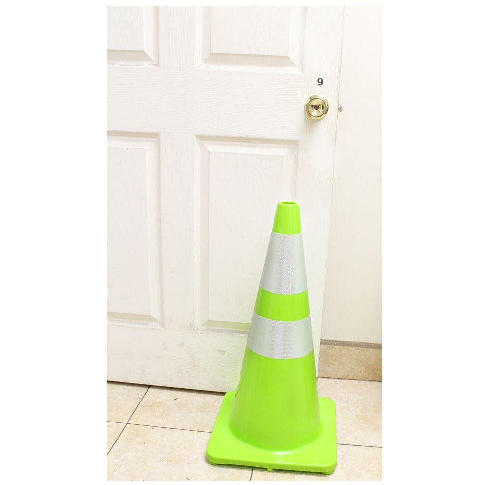 28 Inch Neon Green Safety Cone - 2 White Fluorescent Strips - ST28-G - ToolUSA