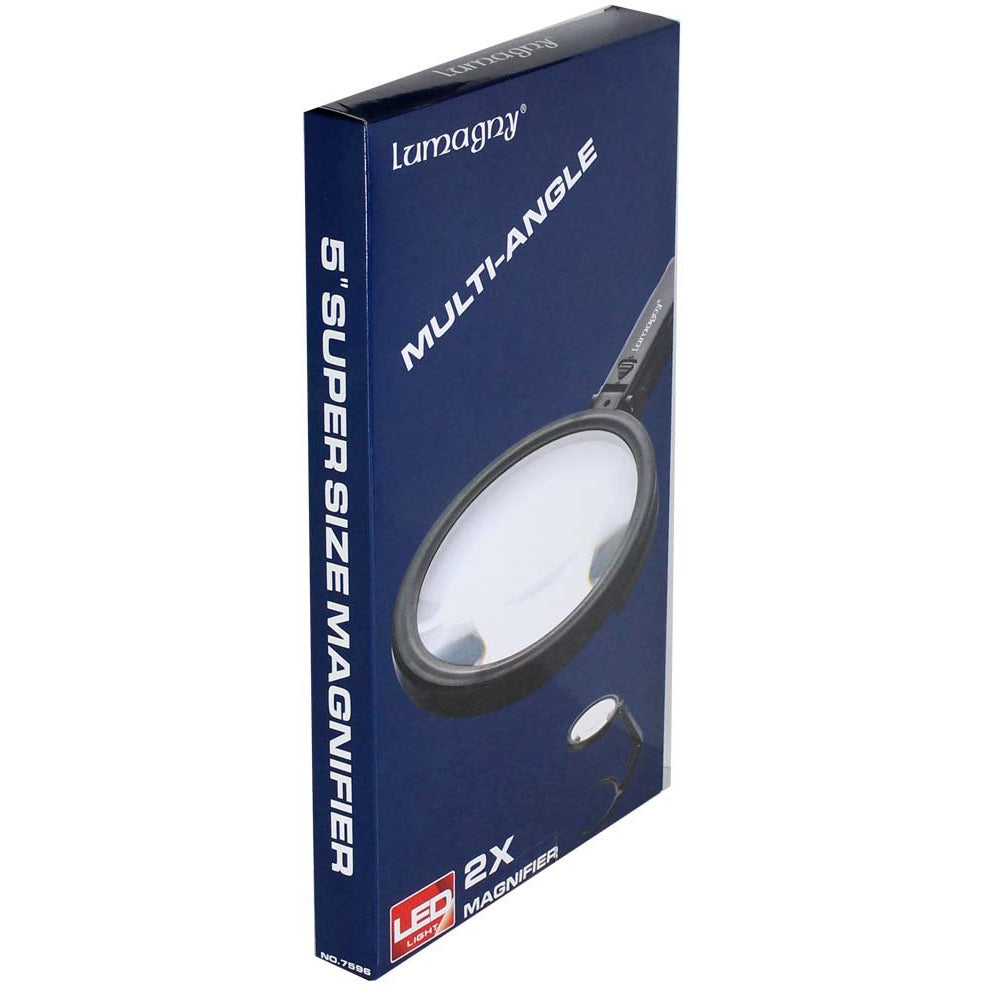2x Jumbo LED Light Magnifier - 5 Inch Lens - Folding Stand For Hands-Free Operation - MP-14547 - ToolUSA