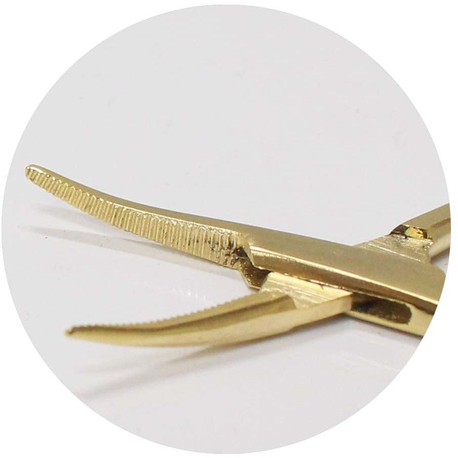 3-1/2 Inch Curved Tip Gold Colored Stainless Steel Hemostat: S3-03246 - S3-03246 - ToolUSA