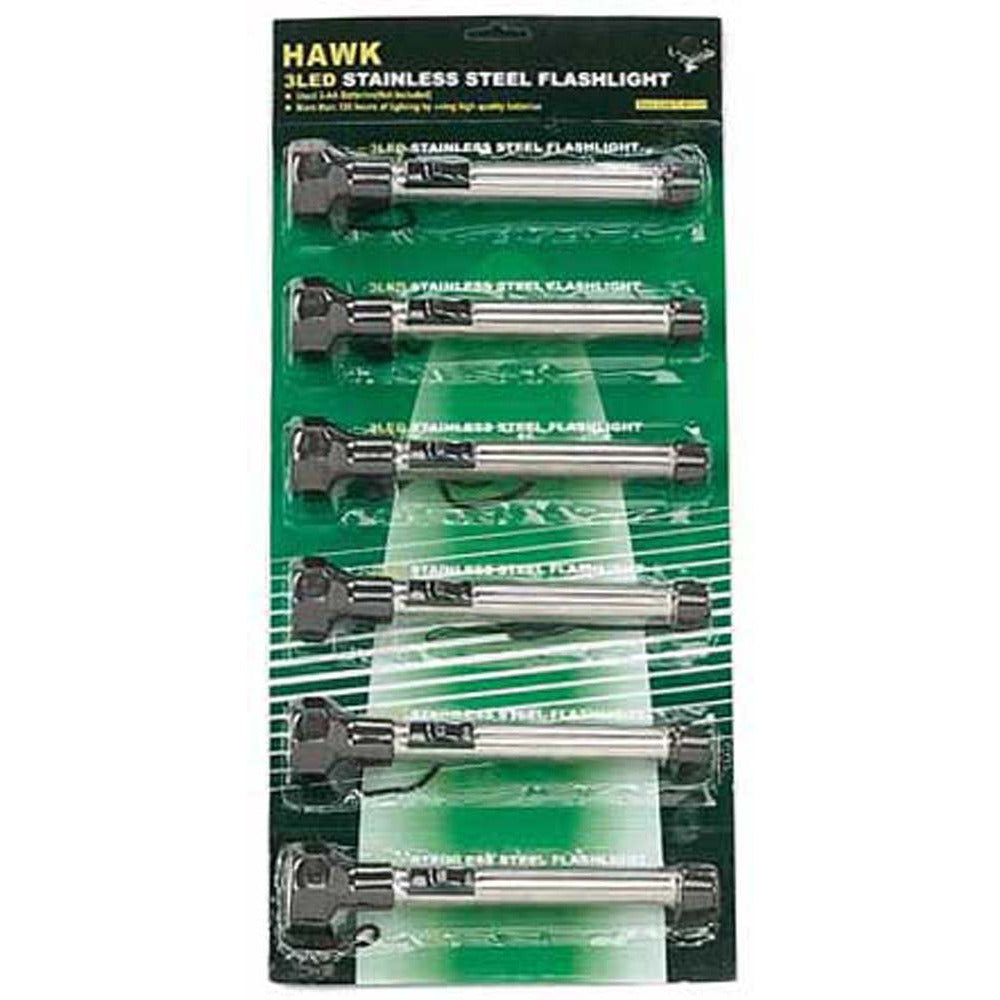 3-LED Stainless Steel Flashlight - Pack of 6 - FL-32303 - ToolUSA