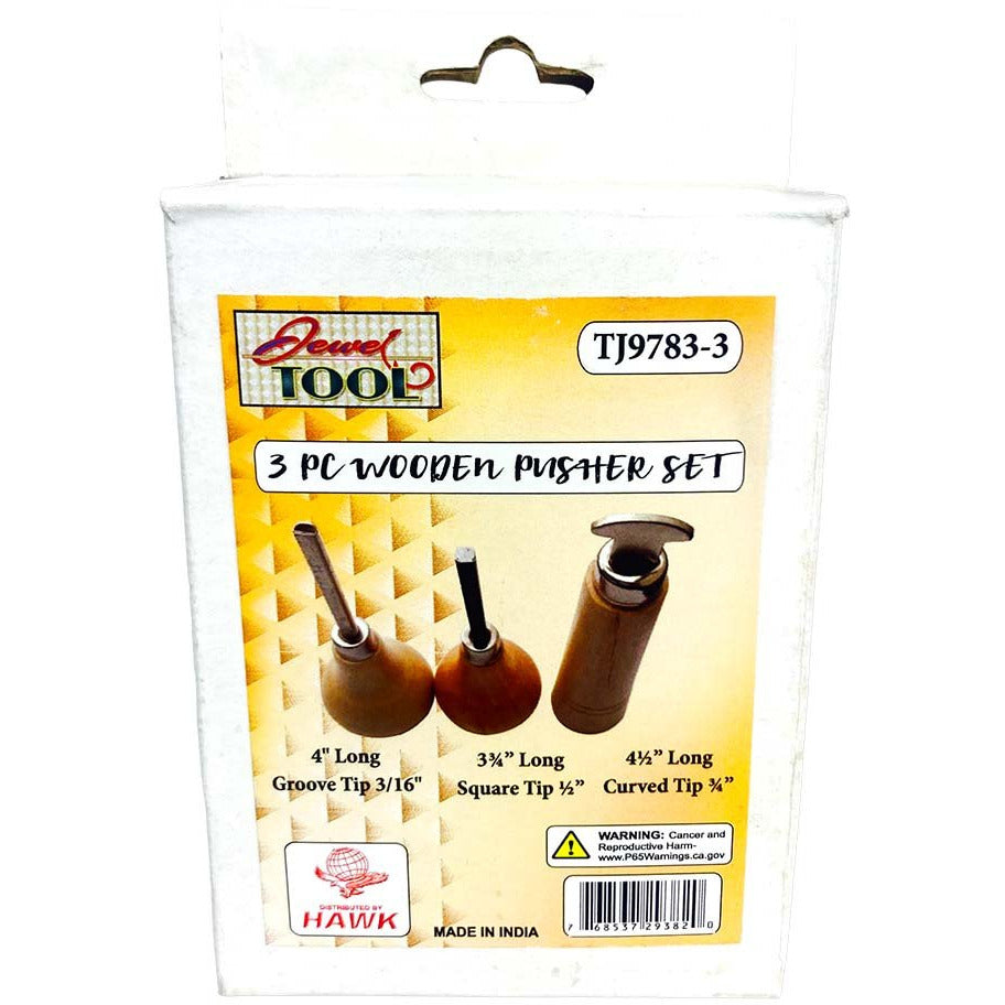 3 Pc Wooden Pusher Set - Bezel Roller, Square Prong Pusher, Groove Tip - TJ-29382 - ToolUSA