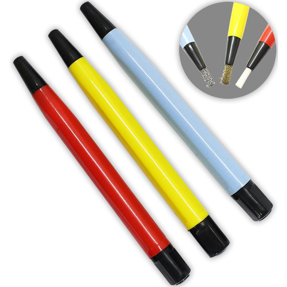 3 Piece-5 Inch Long Scratch Brush Set In Nylon, Steel, And Brass Bristles - TJ01-11453 - ToolUSA
