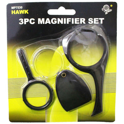 3 Piece Plastic Economical Magnifier Set With 3 Different Styles Of Handheld 2X Magnifiers - MG-97530 - ToolUSA