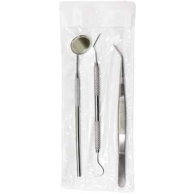 3 Piece Set Of Precision Stainless Steel Tools Including A Mirror, Double Ended Pick & Tweezers - S9286 - ToolUSA