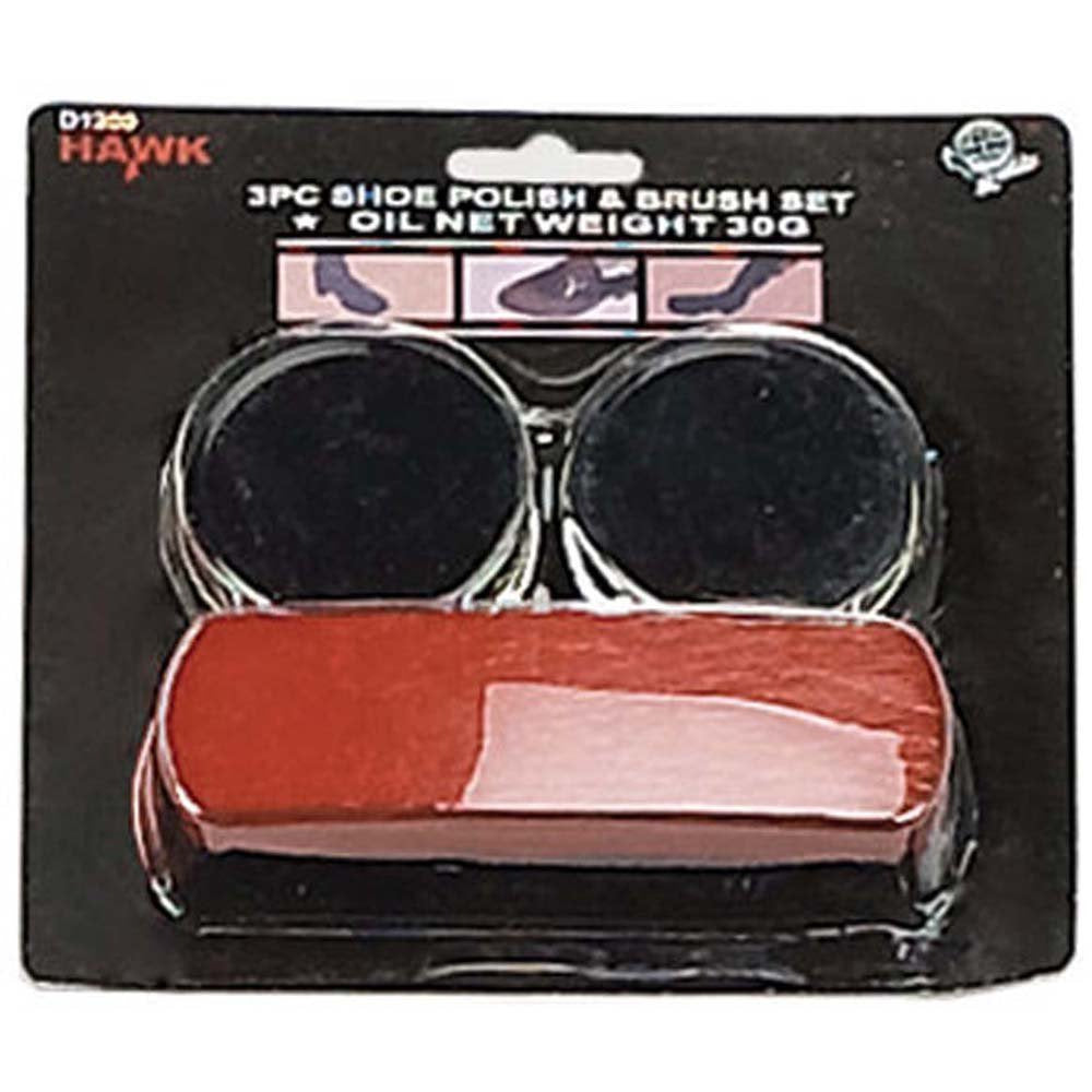 3 Piece Shoe Polishing Kit, Including Black And Brown Polish Tins, And An Applicator Brush - CARE-91200 - ToolUSA