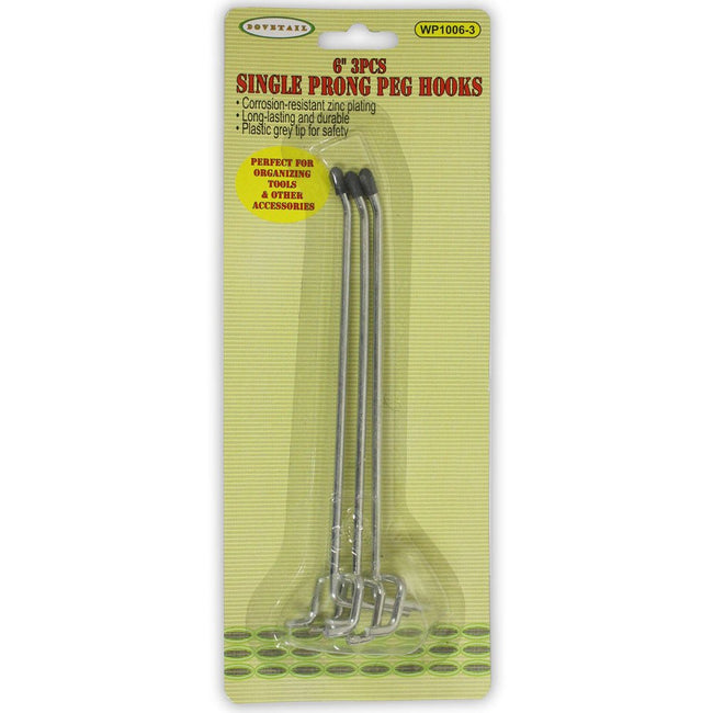 3 Pieces Of 6 Inch Single Prong Peg Hooks With Zinc Plating - WP1006-3 - ToolUSA