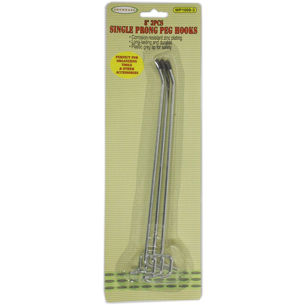 3 Pieces Of 8 Inch Single Prong Peg Hooks With Zinc Plating - WP1008-3 - ToolUSA