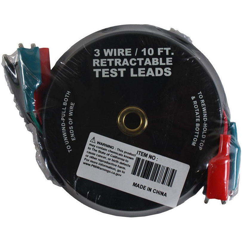 3 Wire 10 Foot Retractable Test Leads, 3 Colors - LAJW-T0010 - ToolUSA