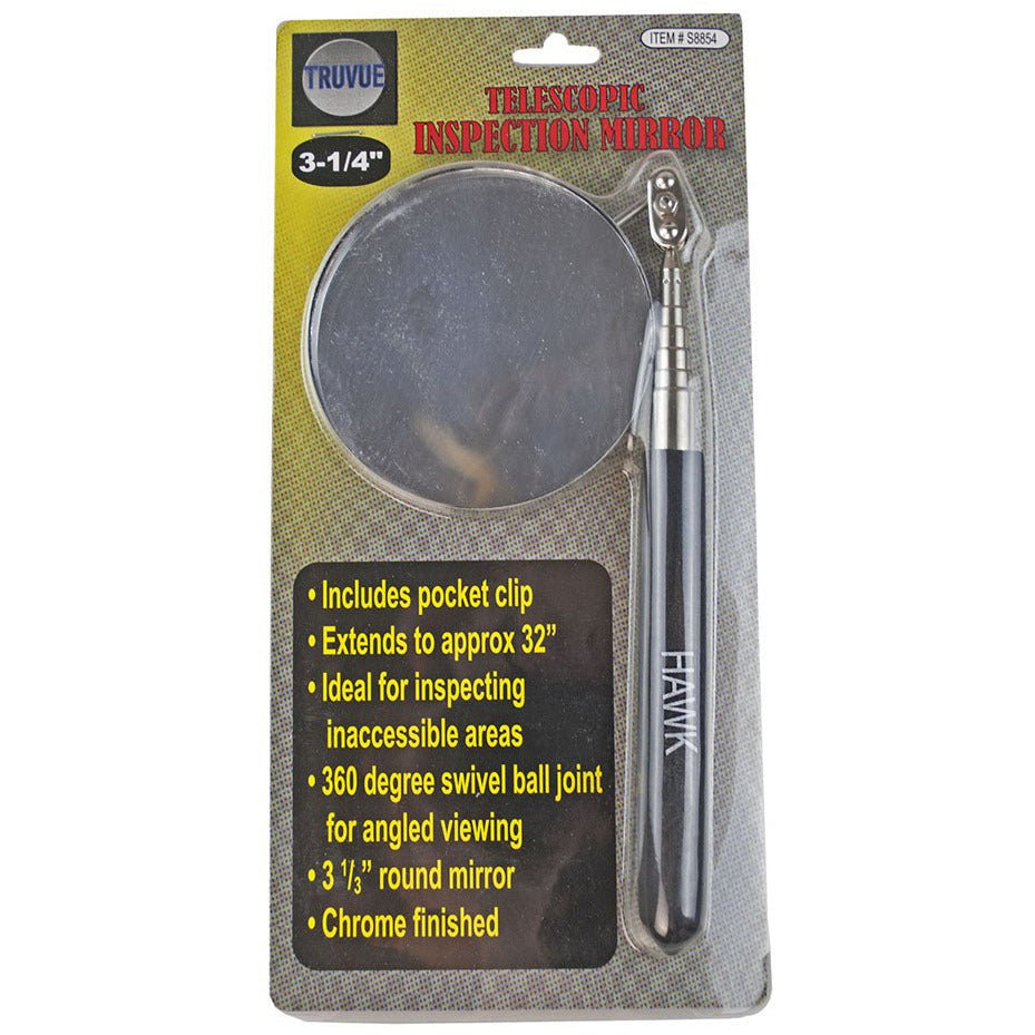 3.25" Diameter Telescopic Mirror - 32" Extension Rod - Swivelling Head - EXT-08854 - ToolUSA