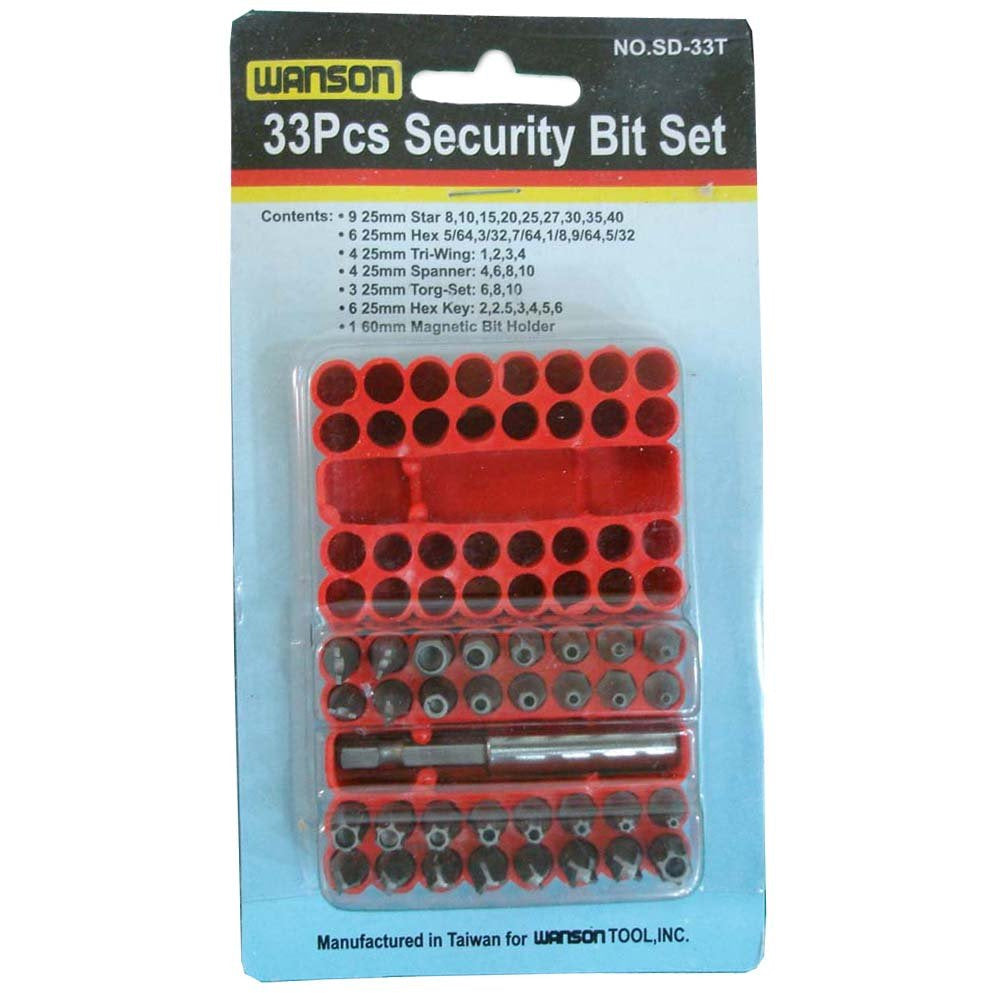 33-Piece Security Bit Set with Magnetic Extension Bit Holder - SAE/Metric sizes - TU-FR-8234 - ToolUSA
