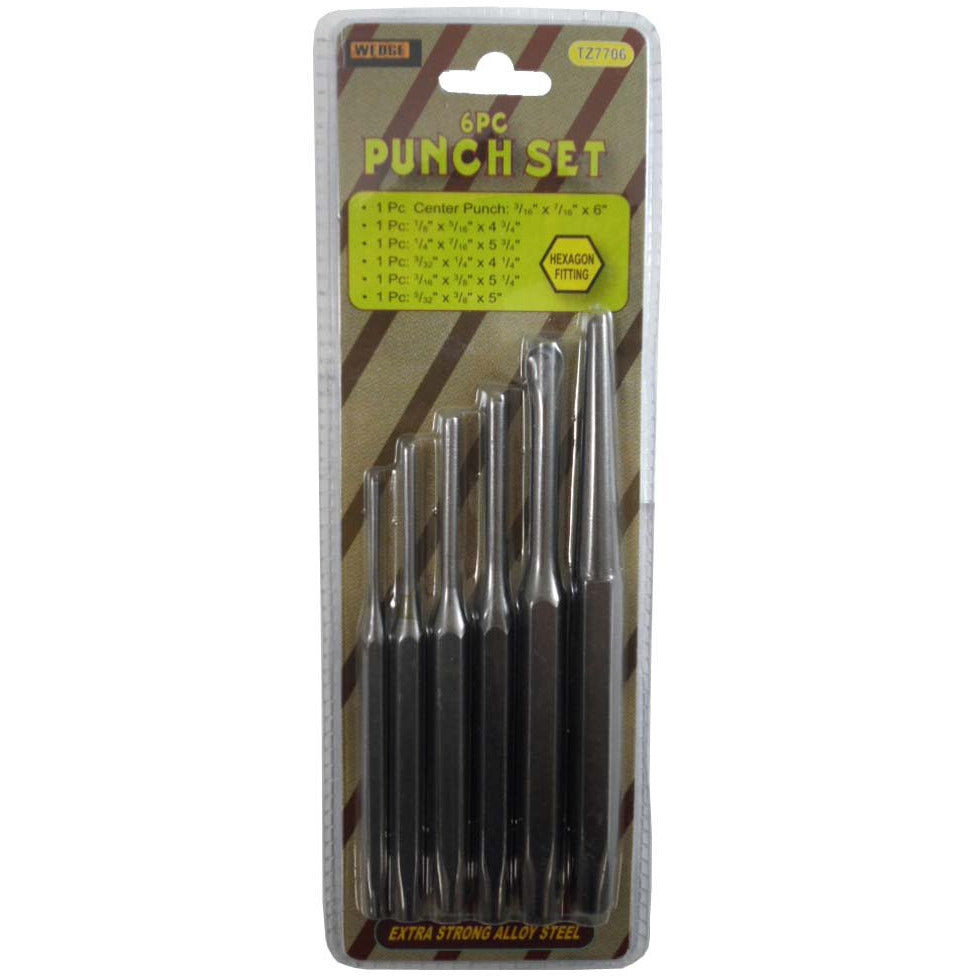 3/32" - 3/16" 6 Piece CR-V Metal Punch Set - TZ01-07706 - ToolUSA