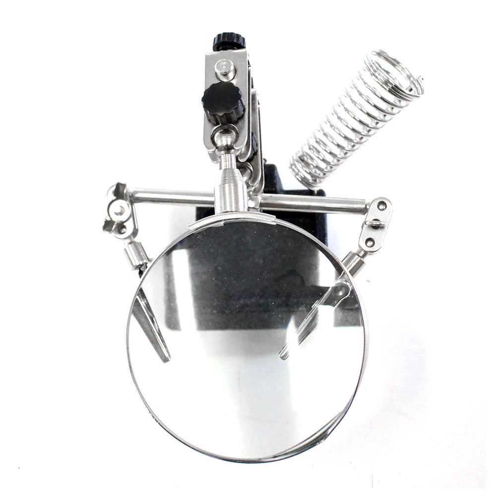 3.5" Diameter, 2x Power Magnifier And 2 Alligator Clips, All Adjustable, With Soldering Iron Stand - MG-08949 - ToolUSA
