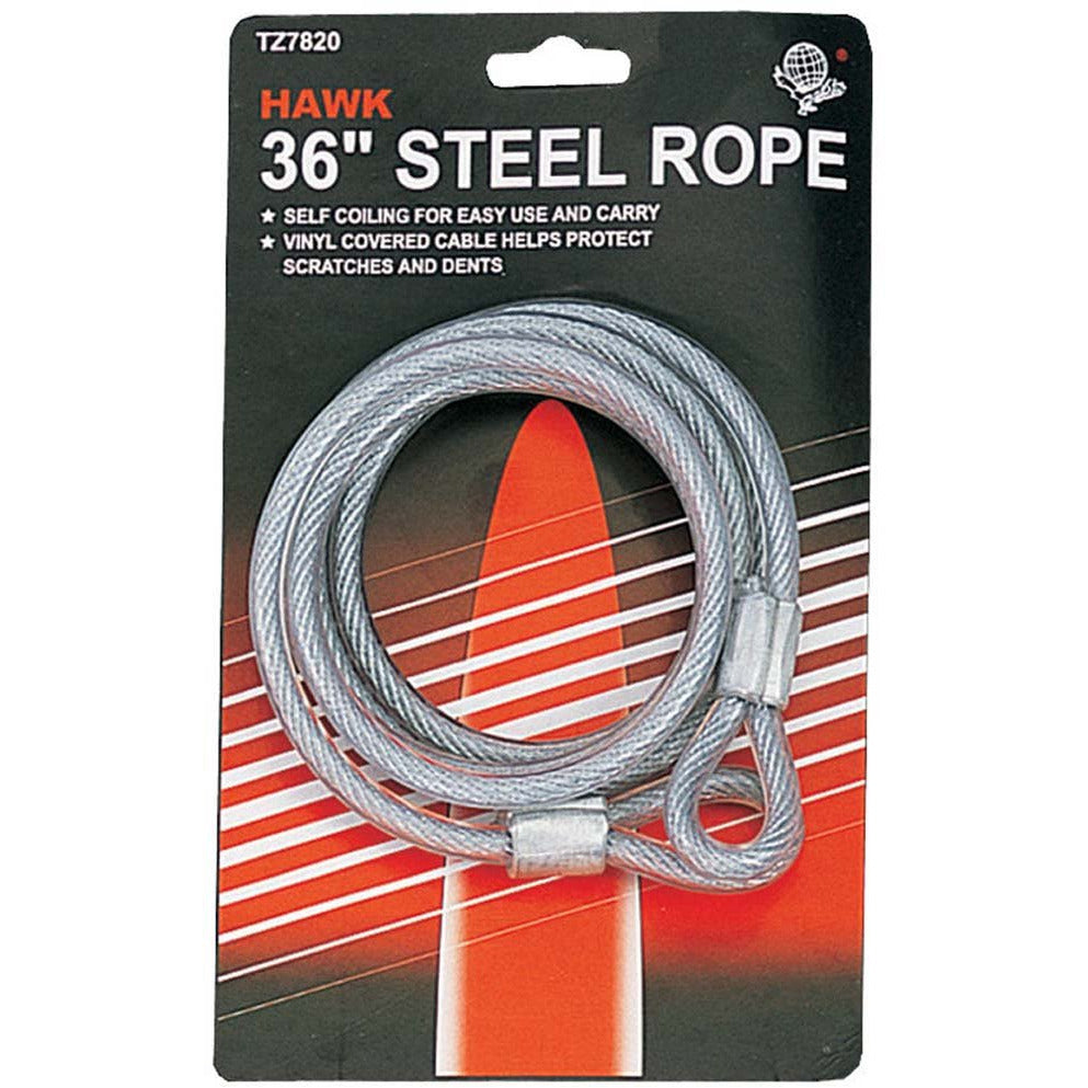 36" Heavy-Duty Vinyl Coated Steel Coil Cable With 1/4" Diameter, & Sealed Loops At Each End - LOCK-07820 - ToolUSA