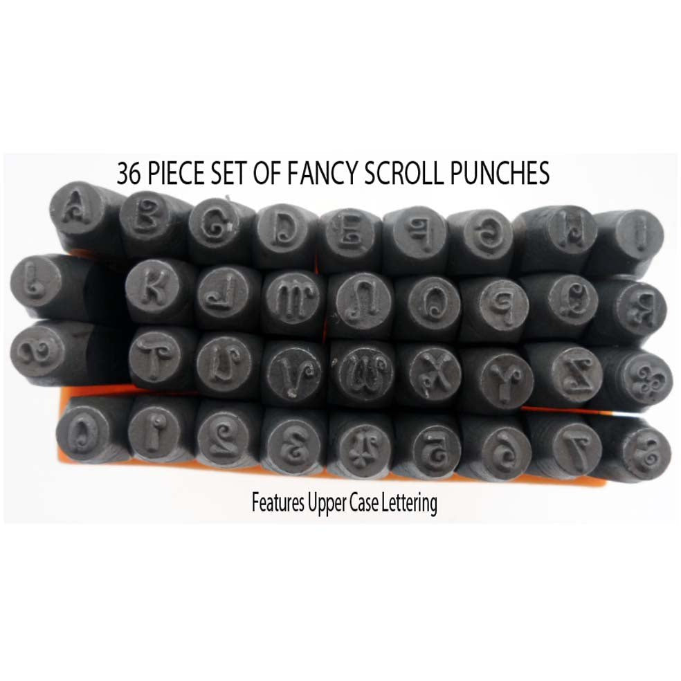 36 Pc Number And Capital Letter Punch Set In Fancy Scroll Font - TJ-30892 - ToolUSA