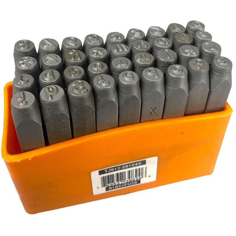36 Pc.Number And Letter (Lower Case) Punch Set In Fancy Scrolled Font - 1/4" - TJ-30890 - ToolUSA