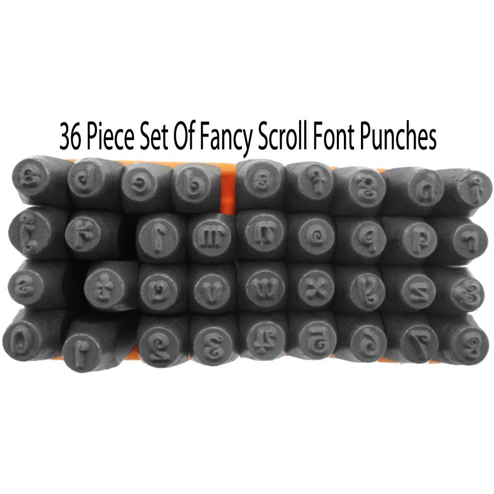 36 Pc.Number And Letter (Lower Case) Punch Set In Fancy Scrolled Font - 1/8" - TJ-30889 - ToolUSA