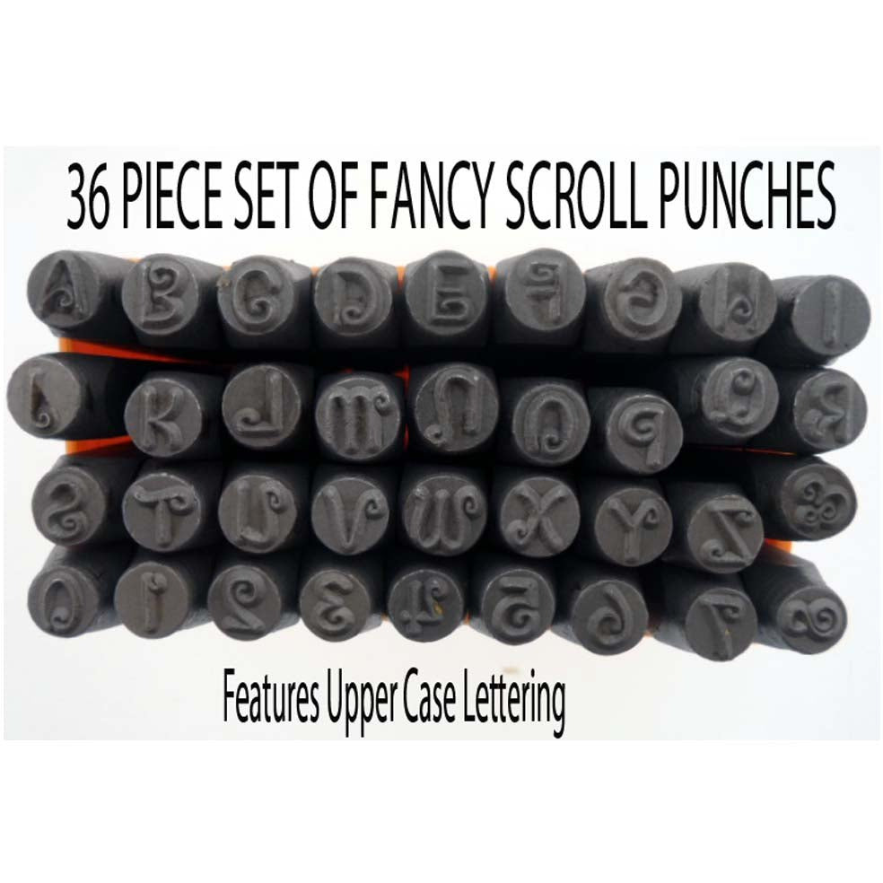 36 Pc.Number & Capital Letter Punch Set In Fancy Scrolled Font - 1/4" - TJ-30893 - ToolUSA