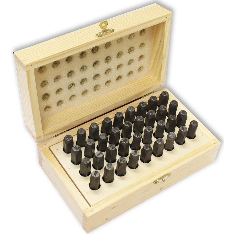 36 Piece Number & Capital Letter Punch Set in Wooden Case - ToolUSA