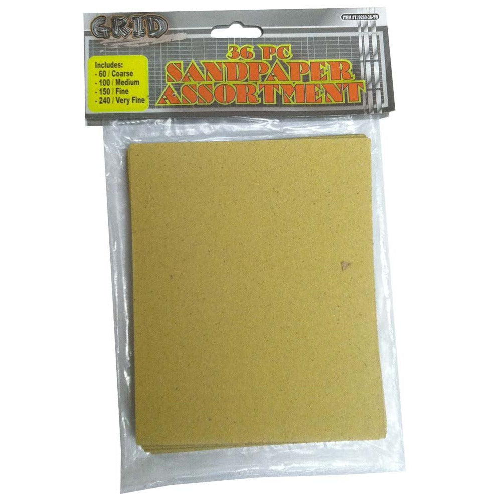 36 Piece Sandpaper Sheets - 4 Grits - TJ-TJ9260-36-YW - ToolUSA