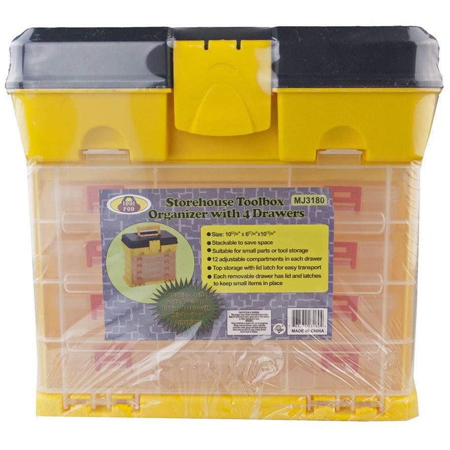 4 Drawer Yellow Utility Storage Box - Clear Plastic Drawers - MJ-03180 - ToolUSA