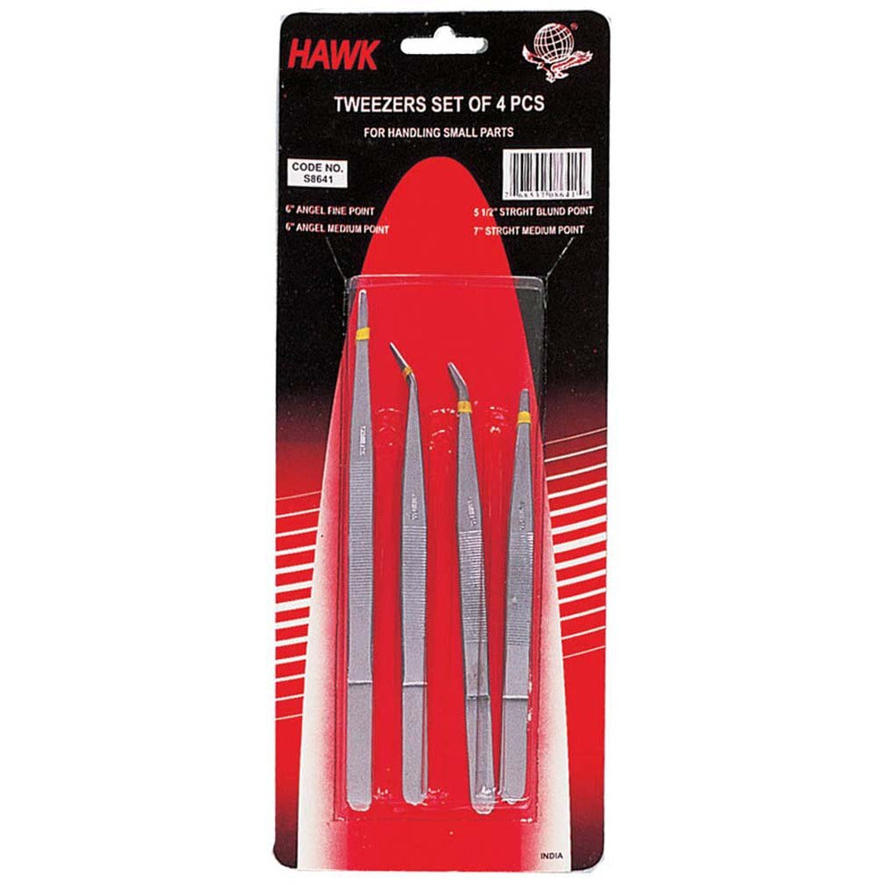 4 Pc. Tweezer Set - Straight & Curved Tips - S1-08641 - ToolUSA
