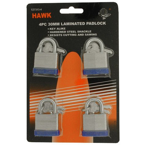 4 Piece 1 ¼" (30mm) Laminated Padlock - LOCK-93134 - ToolUSA
