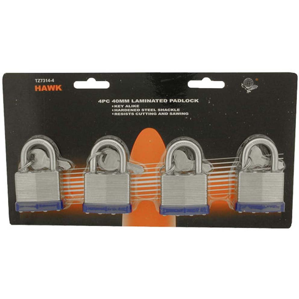 4 Piece - (40mm) Laminated Padlock Set - LOCK-73144 - ToolUSA