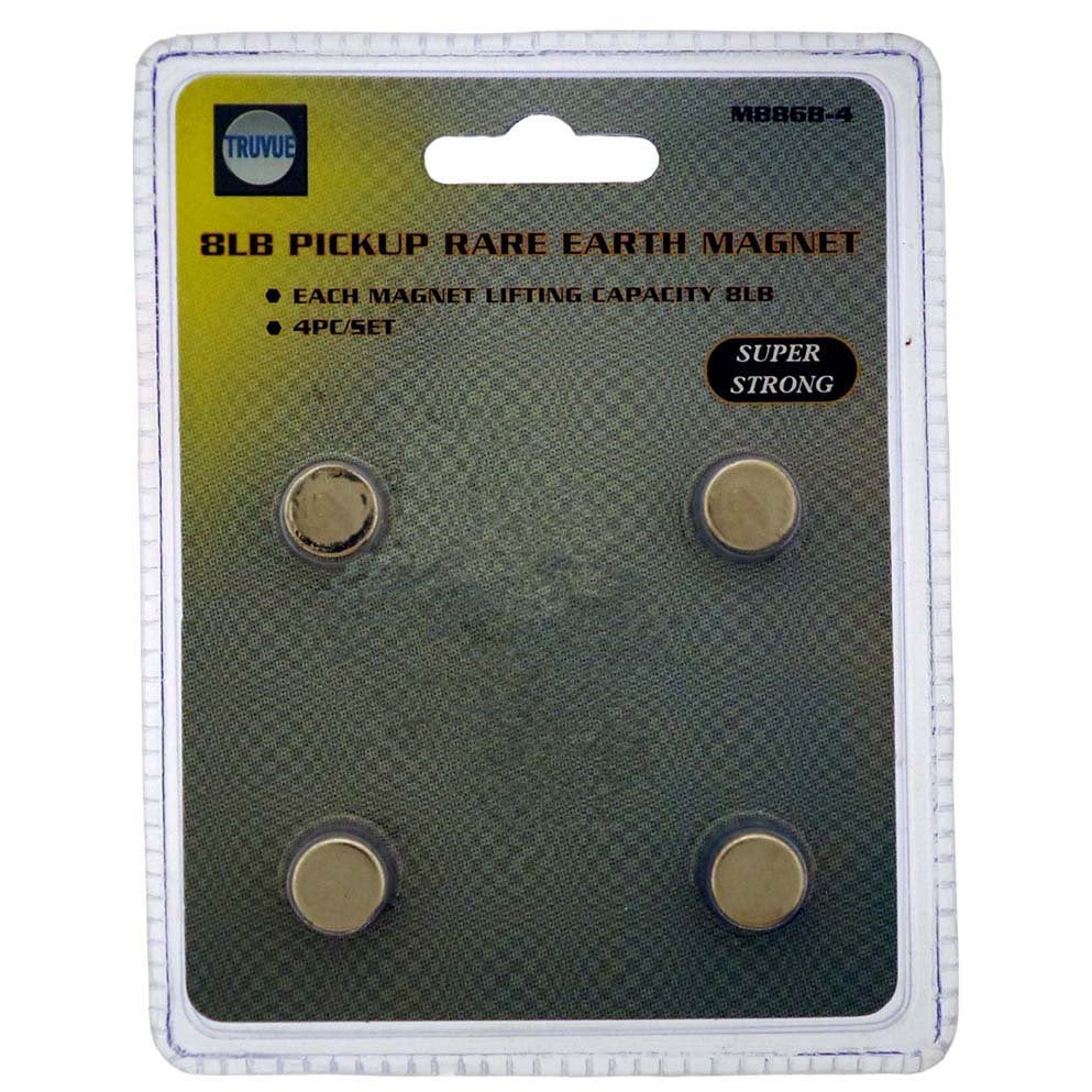 4 Piece 8 Pound Capacity Rare Earth Magnets - 1/2" Diameter - Chrome Finish - MC-18868 - ToolUSA