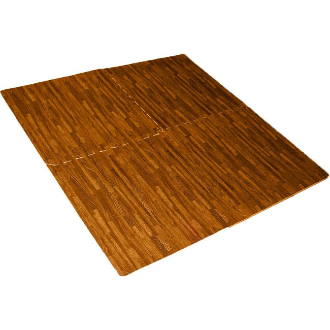4 Piece Cushioned Floor Mats With Faux Wood Grain Resembling Cherry Wood Flooring By HELIOS HOUSEWARES - D6400-4-CHR - ToolUSA
