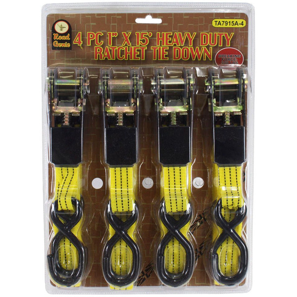 4 Piece Heavy Duty Ratchet Tie Down Set (Pack of: 1) - TA7915A-4 - ToolUSA