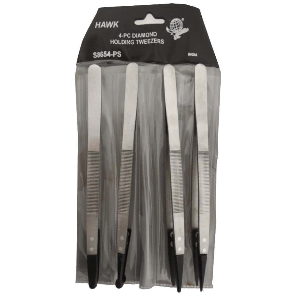 4 Piece Plastic Tipped 6.25" Diamond Holding Tweezers - 4 Different Shapes - S-18654 - ToolUSA