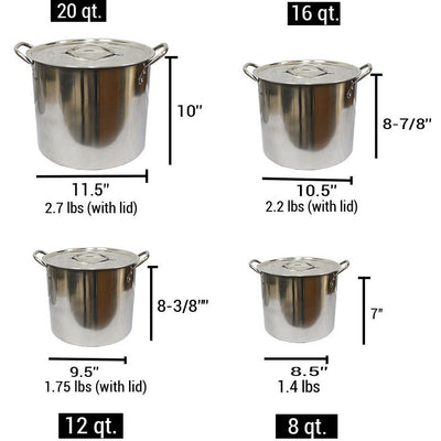4 Piece Stainless Steel Stockpots 8-20 Quart Sizes Set (Pack of: 1) - U-81220 - ToolUSA