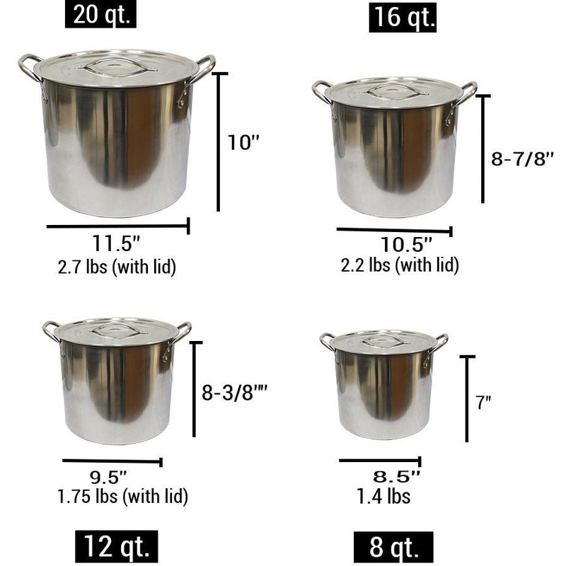 4 Piece Stainless Steel Stockpots 8-20 Quart Sizes Set (Pack of: 1) - U-81220 - ToolUSA