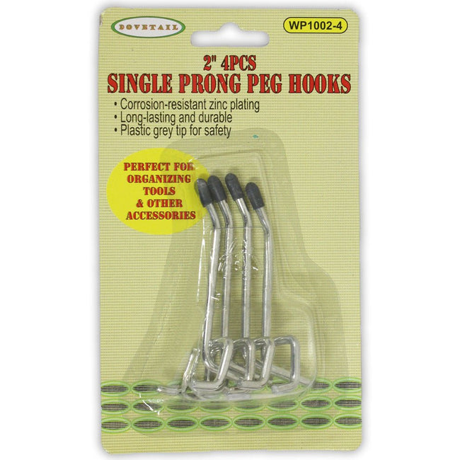 4 Pieces Of 2 Inch Single Prong Peg Hooks With Zinc Plating - WP1002-4 - ToolUSA