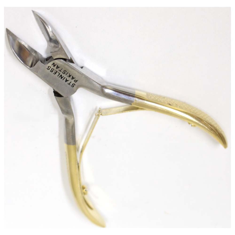 4.25 Inch Stainless Steel Nail Clipper with Golden Spring Action Handles - CARE-08908 - ToolUSA