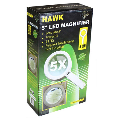5 Inch Diameter Glass Lens, With 6 Inch Handle, And 2X Power Magnifier In Dome Style With 6 LED's - MG-77126 - ToolUSA