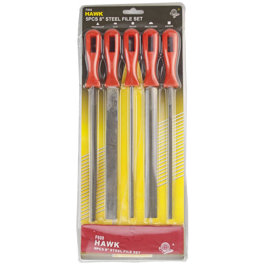 5 Piece 8 Inch Steel Files Set with Easy-to-Grip Handles - F-30800 - ToolUSA