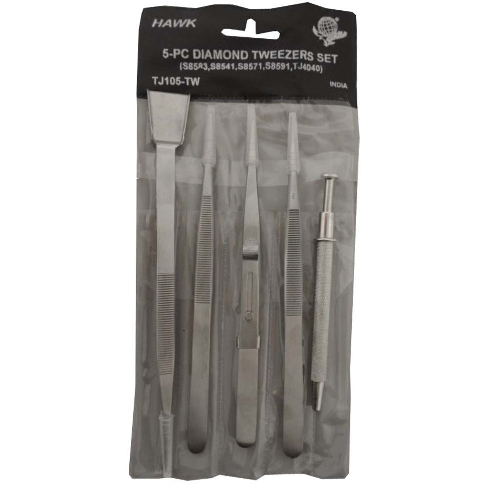 5 Piece Diamond Handling Tweezer Set - Small Shovel & 4 Prong Pick Up Tool - TJ-17336 - ToolUSA