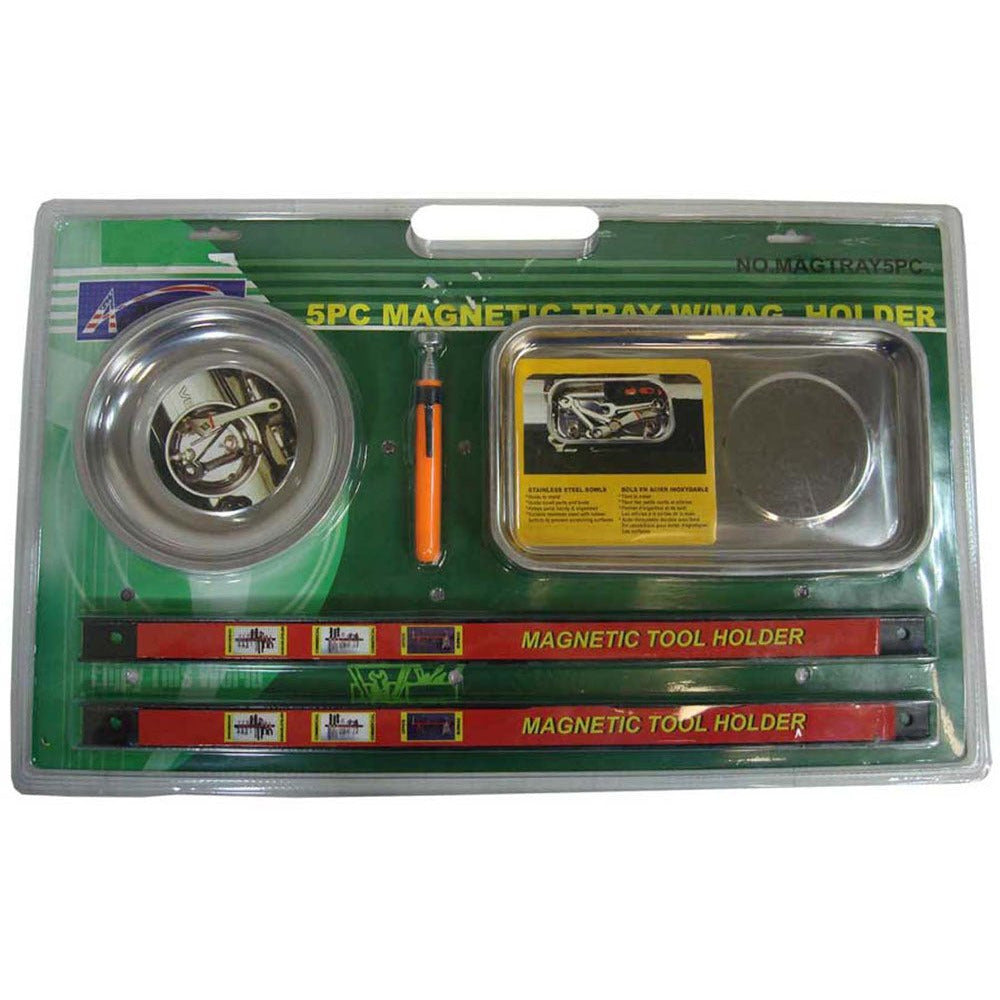 5 Piece Magnetic Tool Holders - 2 Trays, 2 Wall-mountable Bars & Extension Pickup Tool - LYAL-5425 - ToolUSA