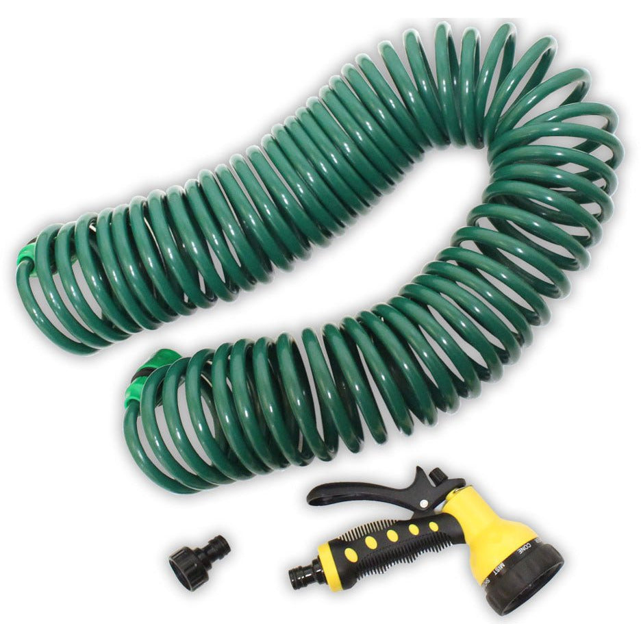 garden hose spray attachment 50 Foot Auto Coil Water Hose With Multi Head Spray Attachment