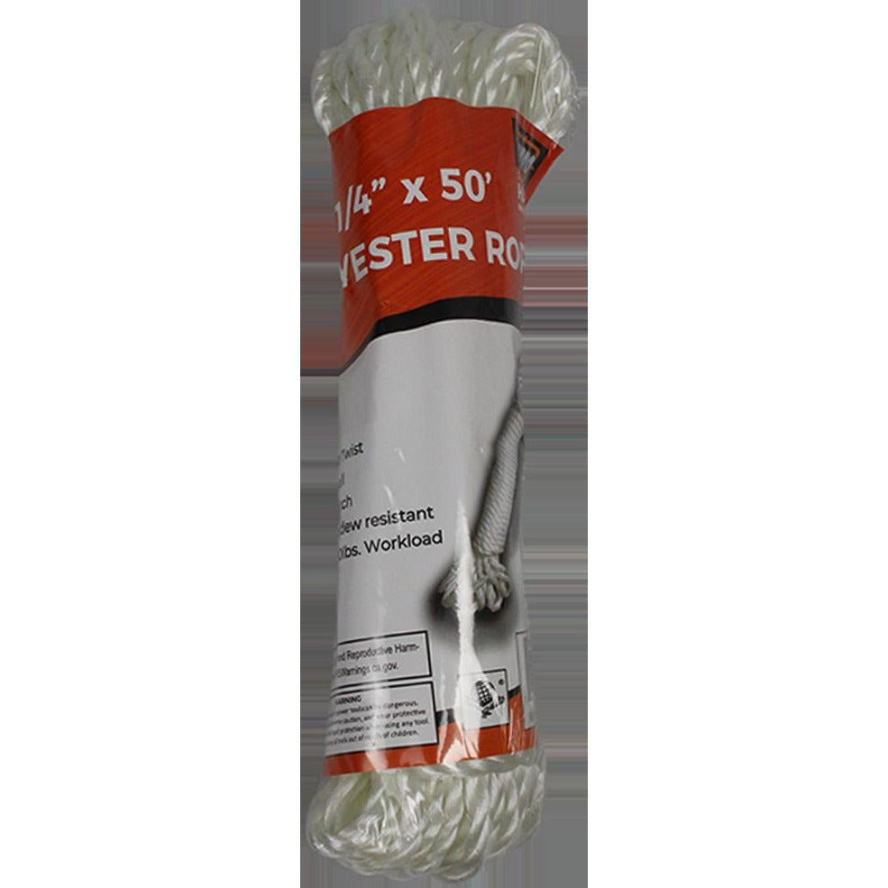 50 Foot Length Of White, 1/4 Inch Polypropylene, 3 Strand, Twisted Rope (Pack of: 2) - TA-98625-Z02 - ToolUSA