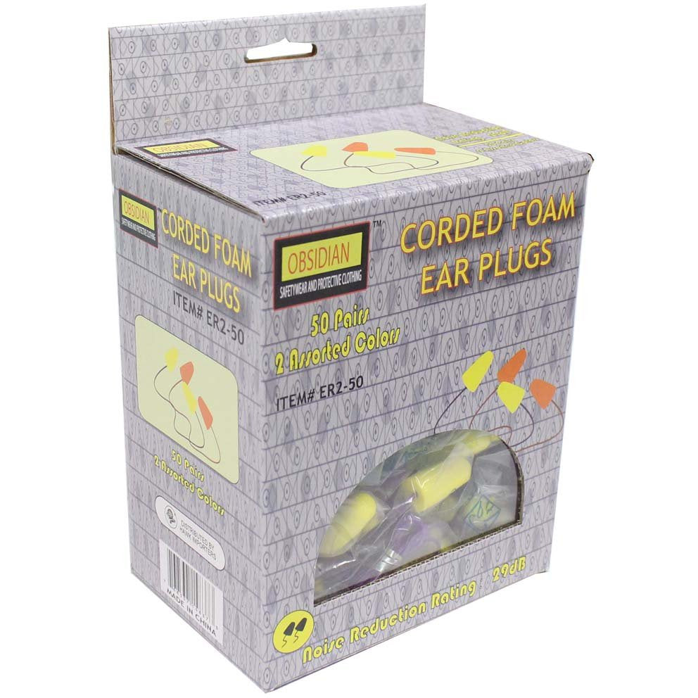 50 Pairs Noise Reduction Earplugs Box - Adjoining Cords in Two Colors - SF-14837 - ToolUSA