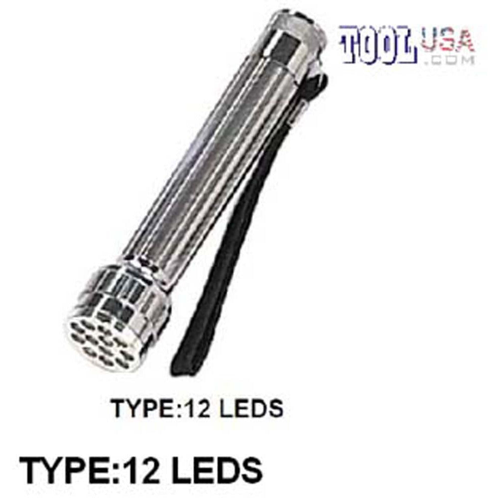 5.25", 12-LED CHROME FINISH FLASHLIGHT WITH TEXTURED HANDLE & STRAP - FL-87112 - ToolUSA
