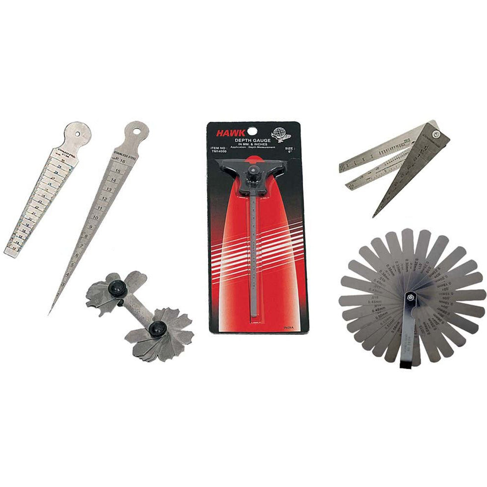 6 Piece Gauges Set - Radius, Depth, 2 Bore Gauges, Wire And Screen & Thickness Gauge - KIT-TM14800 - ToolUSA