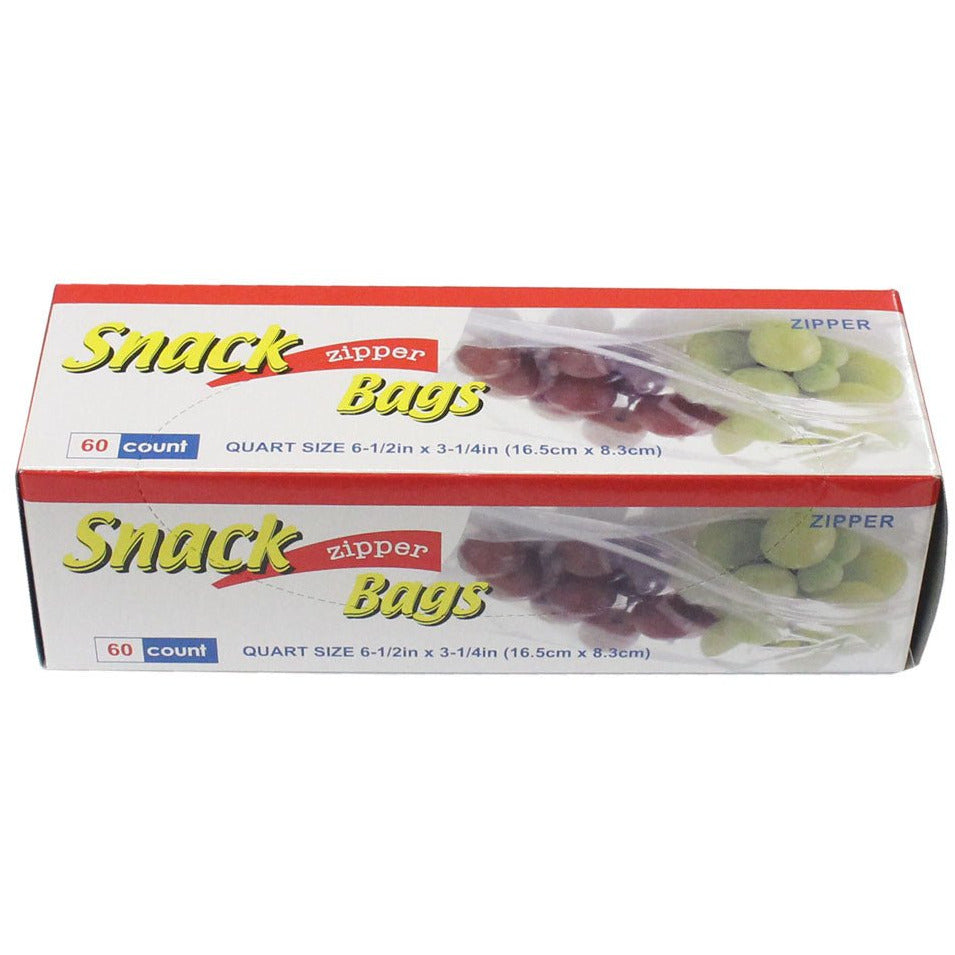 60 Count Box Of Clear Plastic Zip Closure Quart Size Snack Bags (Pack of: 2) - D3-SNACK-60-Z02 - ToolUSA