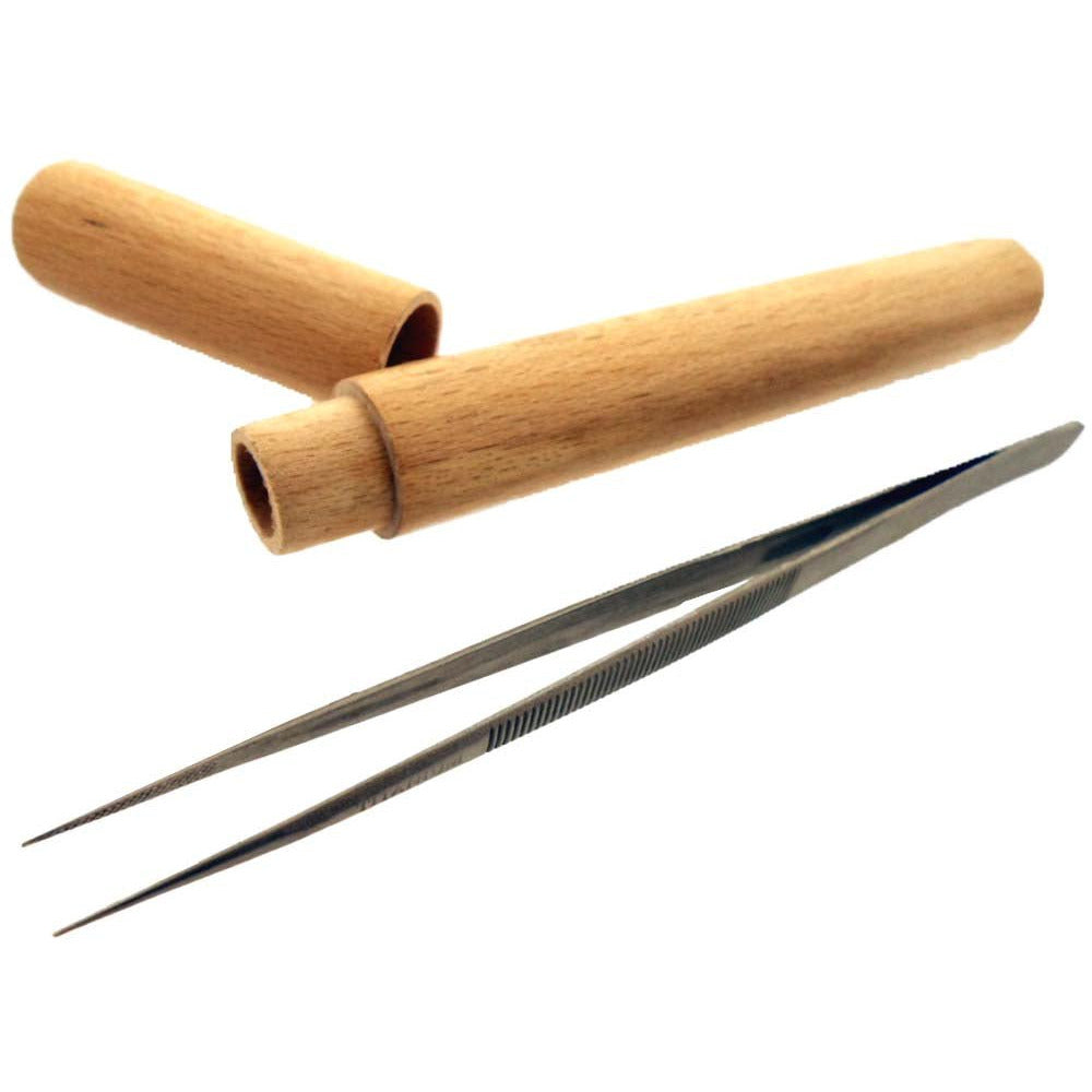 6.5 Inch Titanium Diamond Tweezers with Wooden Storage Container - S1-08547 - ToolUSA