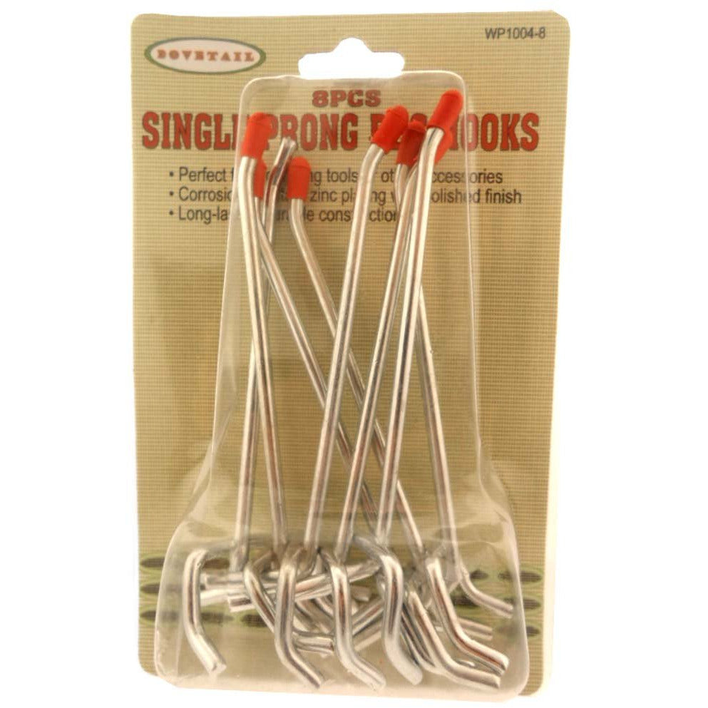 8 Pc 4" Single Straight Pegboard Hooks Set - Ball-ended Safety Tips - HW-10048 - ToolUSA