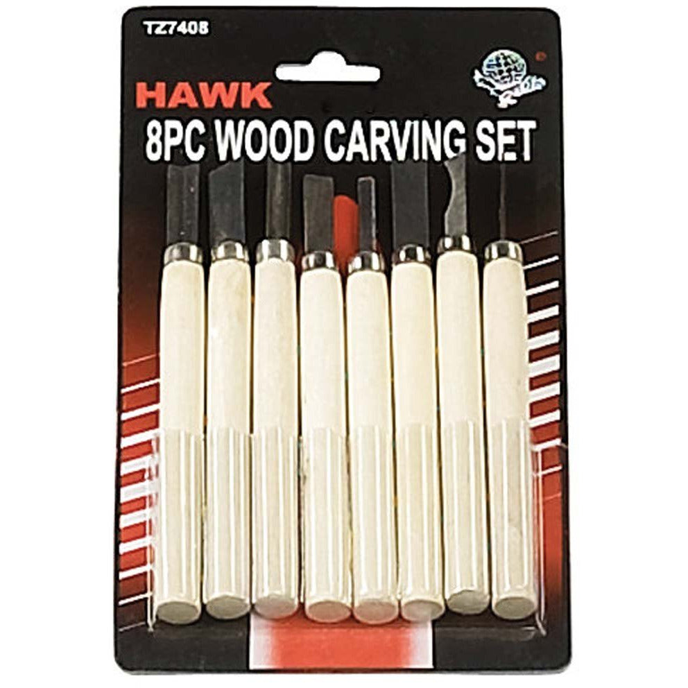 8 Piece Set Of 5 Inch Wood Carving Tools With Wooden Handles - TZ02-07408 - ToolUSA