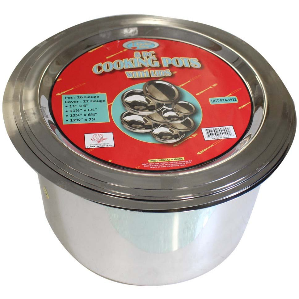 8 Piece Stainless Steel Cooking Pots, Lids - UCT-FT4-1922 - ToolUSA